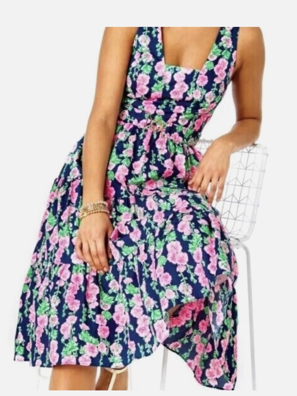 Last drop ⬇️🚚Lilly Pulitzer McKinnon Dress Navy Pink Floral Midi Dress - Picture 6 of 7